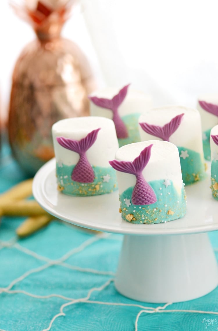 pretty mermaid party treats dipped marshmallows