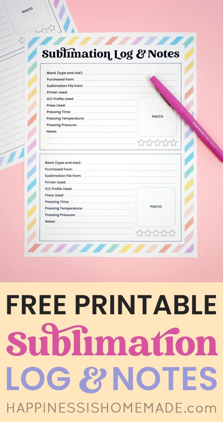 free printable sublimation log and notes 