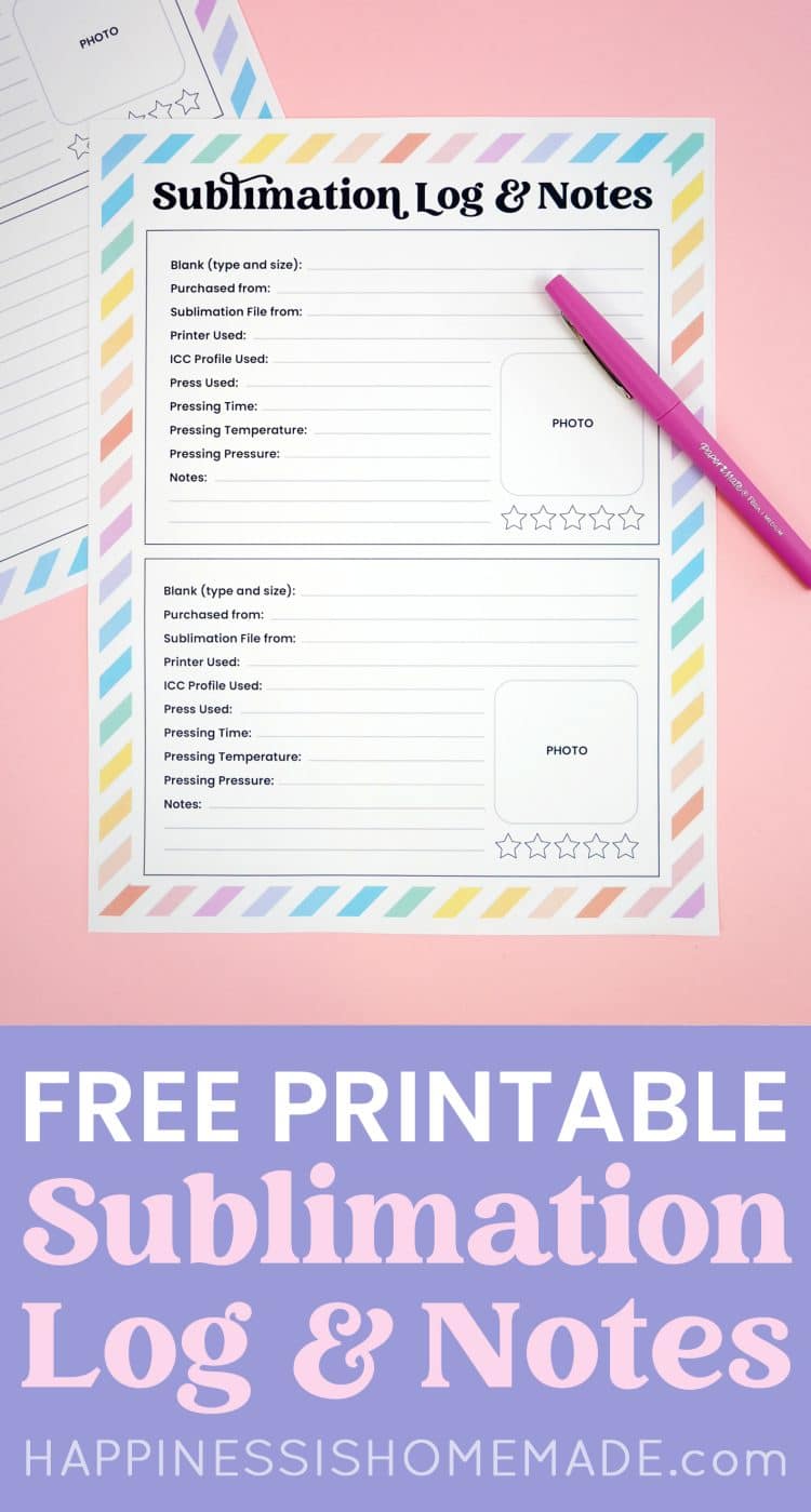 free printable sublimation log and notes