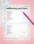Free printable Sublimation Log and Notes sheet with purple pen on pink background