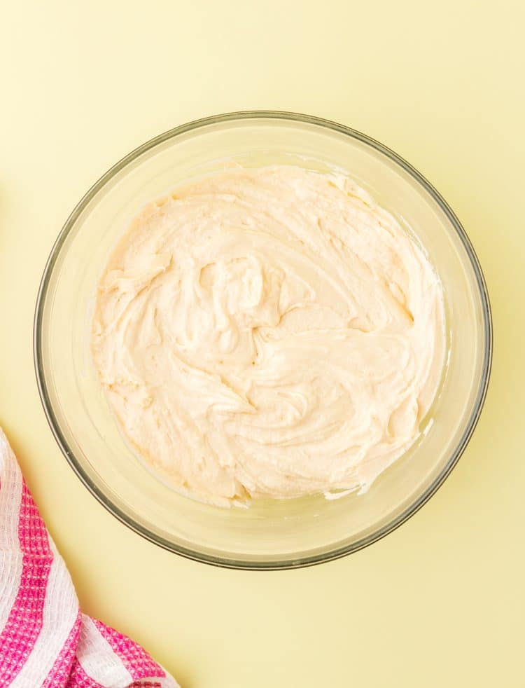 Rainbow Cupcake Batter in a glass bowl