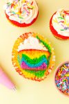 Rainbow Cupcakes on a yellow background