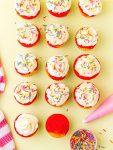 15 Rainbow Cupcakes with Vanilla Buttercream Frosting and Sprinkles