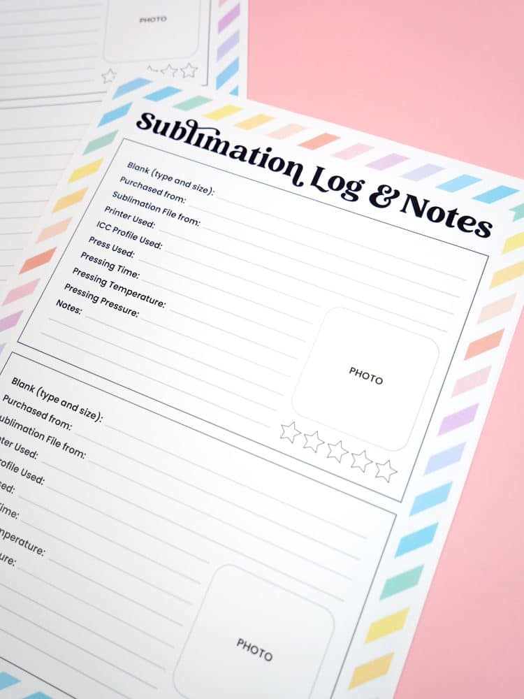 Close up of detail information on a free printable sublimation log notes record