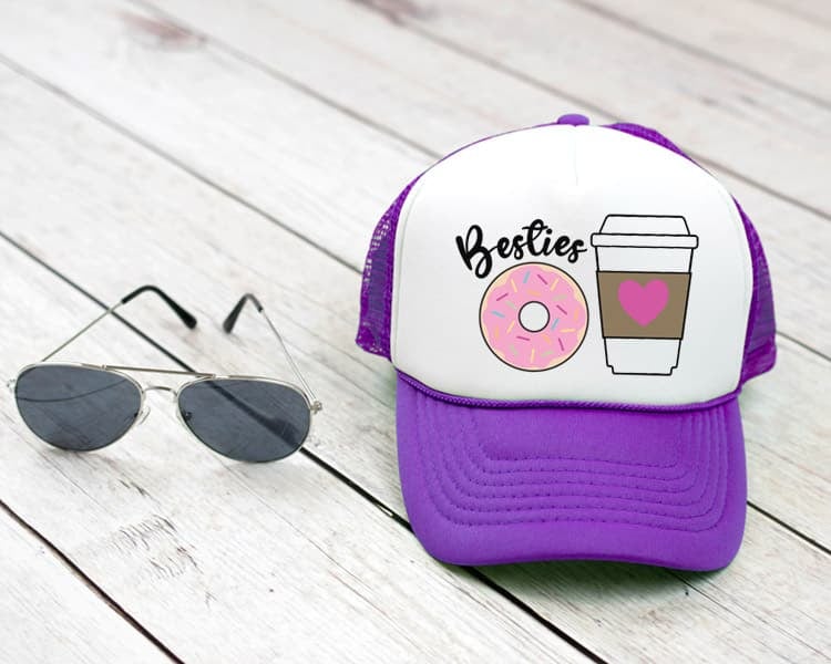 besties donut and coffee svg file on hat with sunglasses