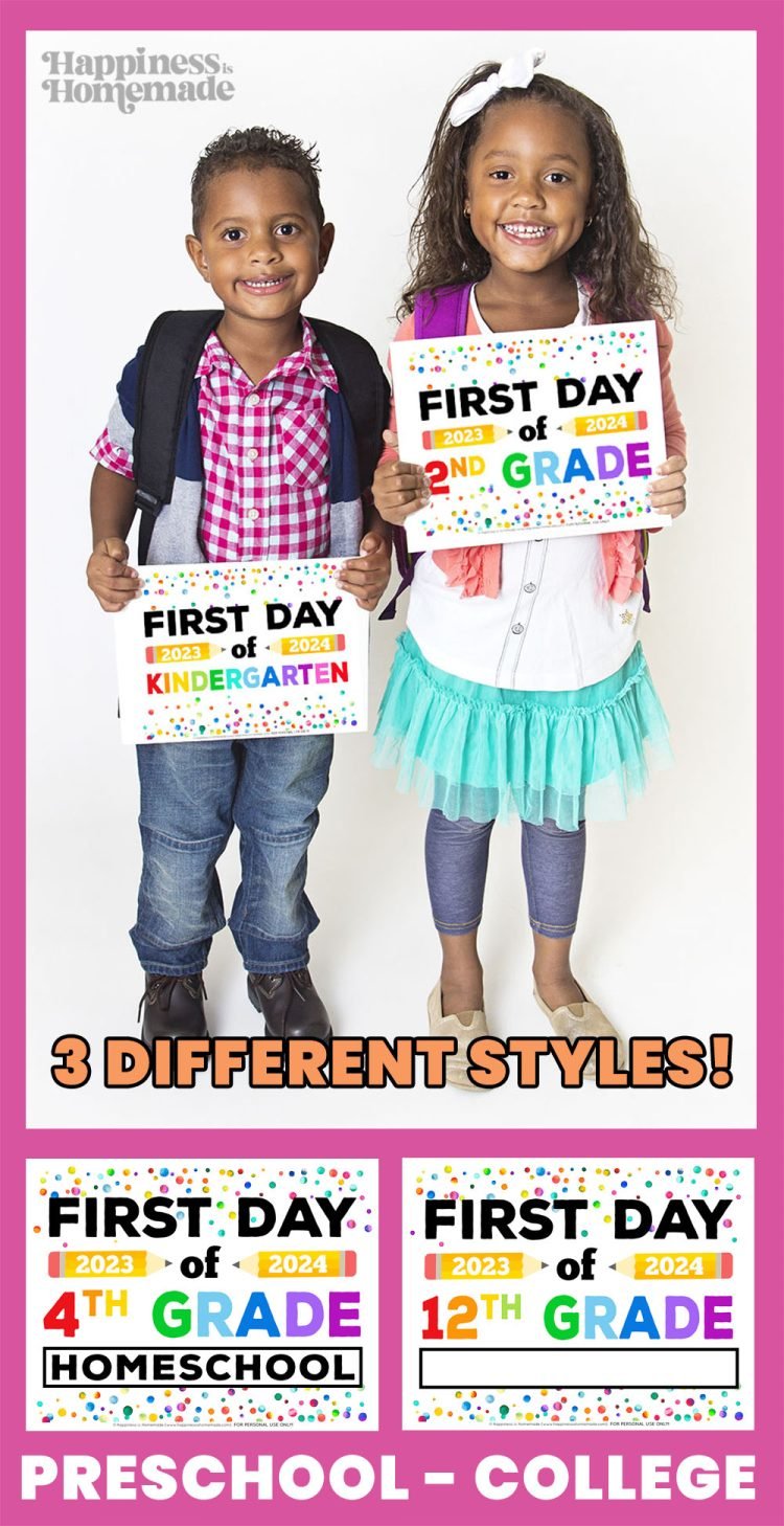 young children holding up first day of school signs