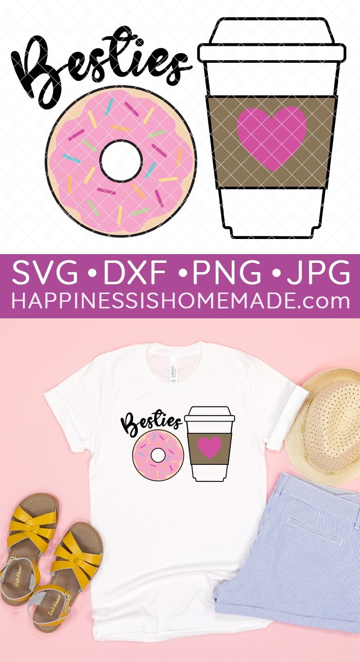 besties donut and coffee svg file pin graphic
