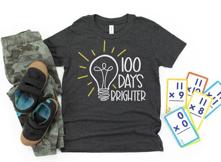 100 days brighter svg file on black shirt 