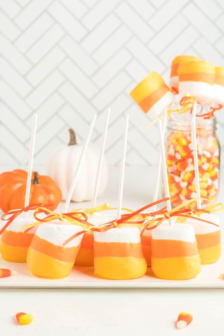 Candy Corn Marshmallow Pops Recipe Happiness is Homemade