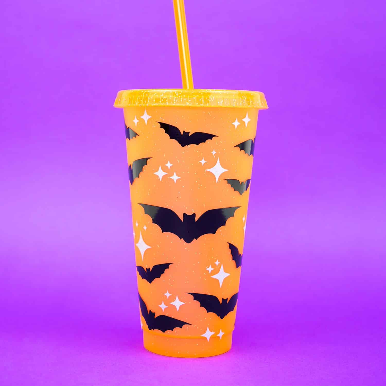 Black and Orange Bat Halloween Straws