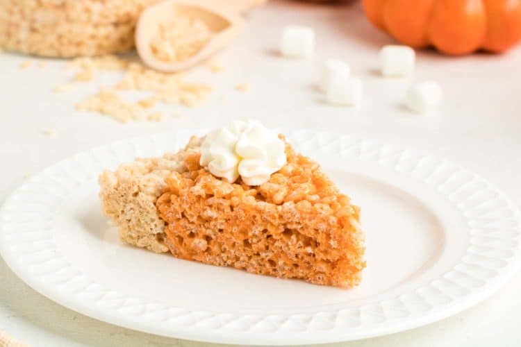 Slice of Pumpkin Thanksgiving Rice Krispie Treat on Plate