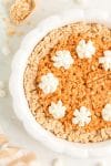 Overhead of Pumpkin Pie Krispie Treat Dessert with Whipped Cream Topping