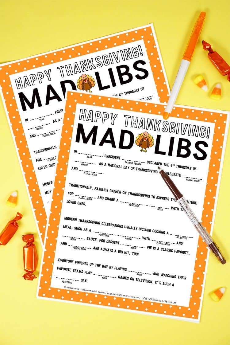 thanksgiving mad libs printable game
