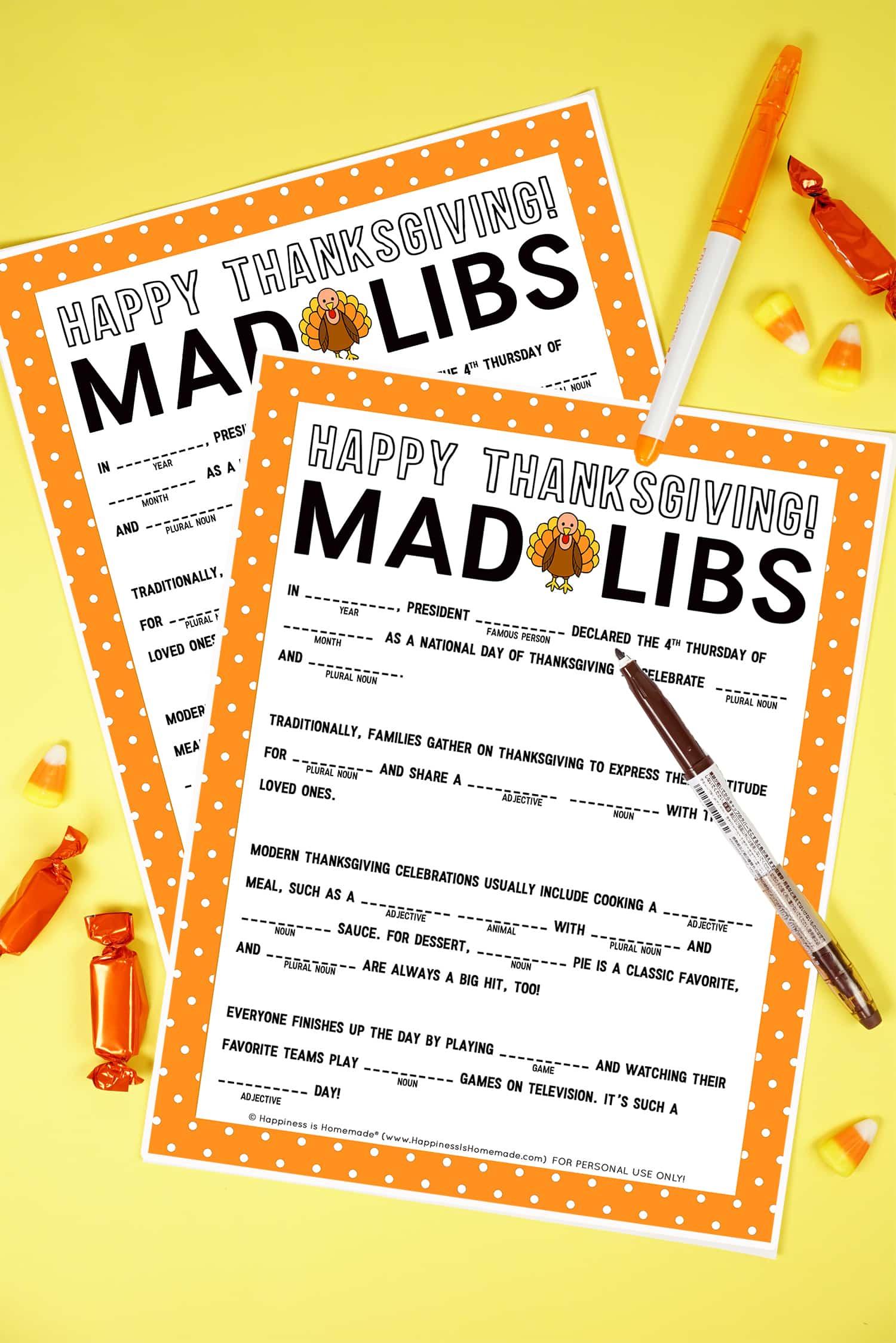 Thanksgiving Mad Libs Printable Game