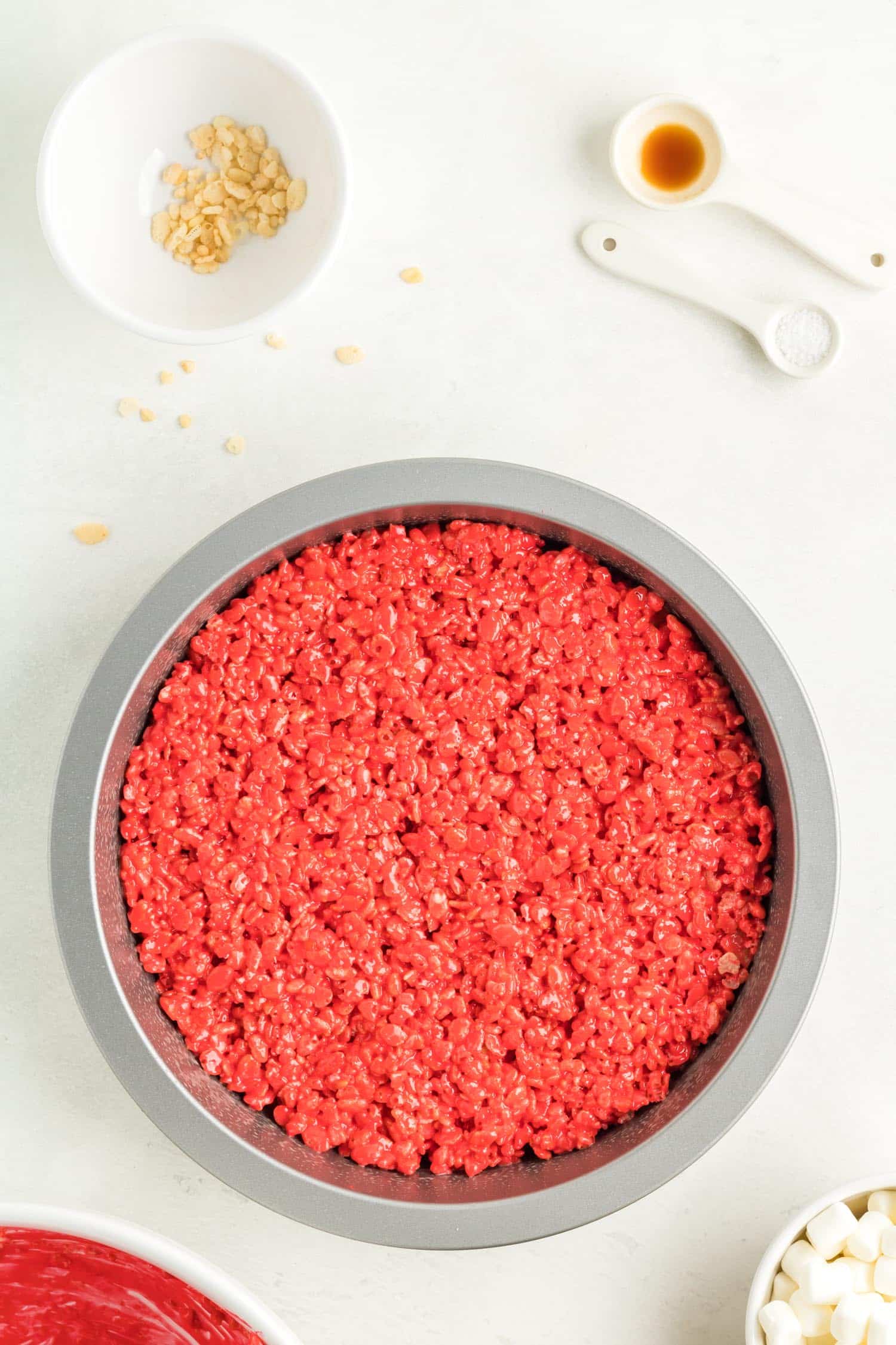 Flattened Santa hat treat mixture in bowl