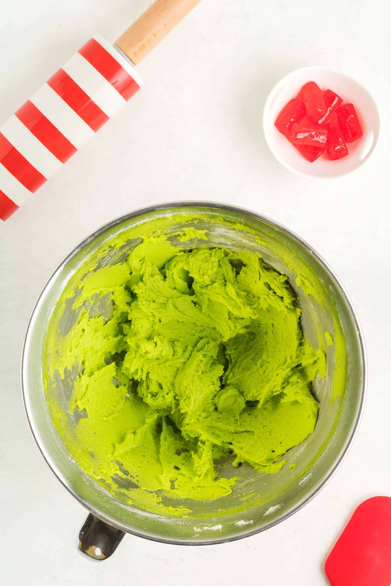 Green Mixed Dough for Grinch Cookies in Bowl