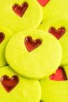 Up Close View of Grinch Heart Sugar Cookies