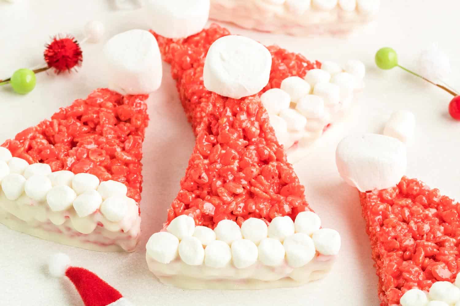 santa hat rice krispie desserts