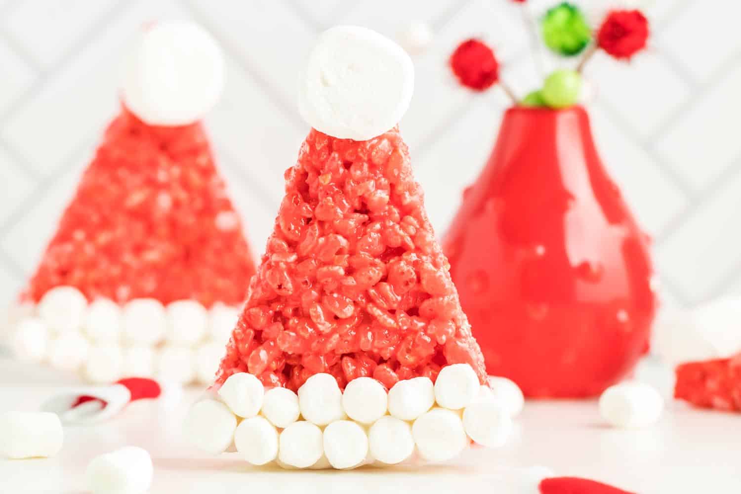 Fun holiday dessert with red vase Christmas background