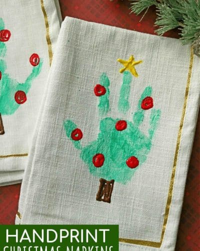 Hand print Christmas tree on napkin