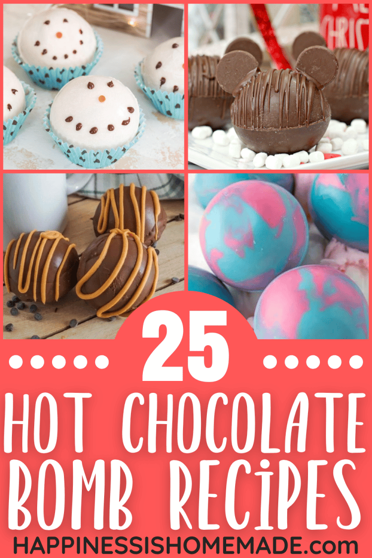 Pin graphic of 25 hot chocolate bomb recipes