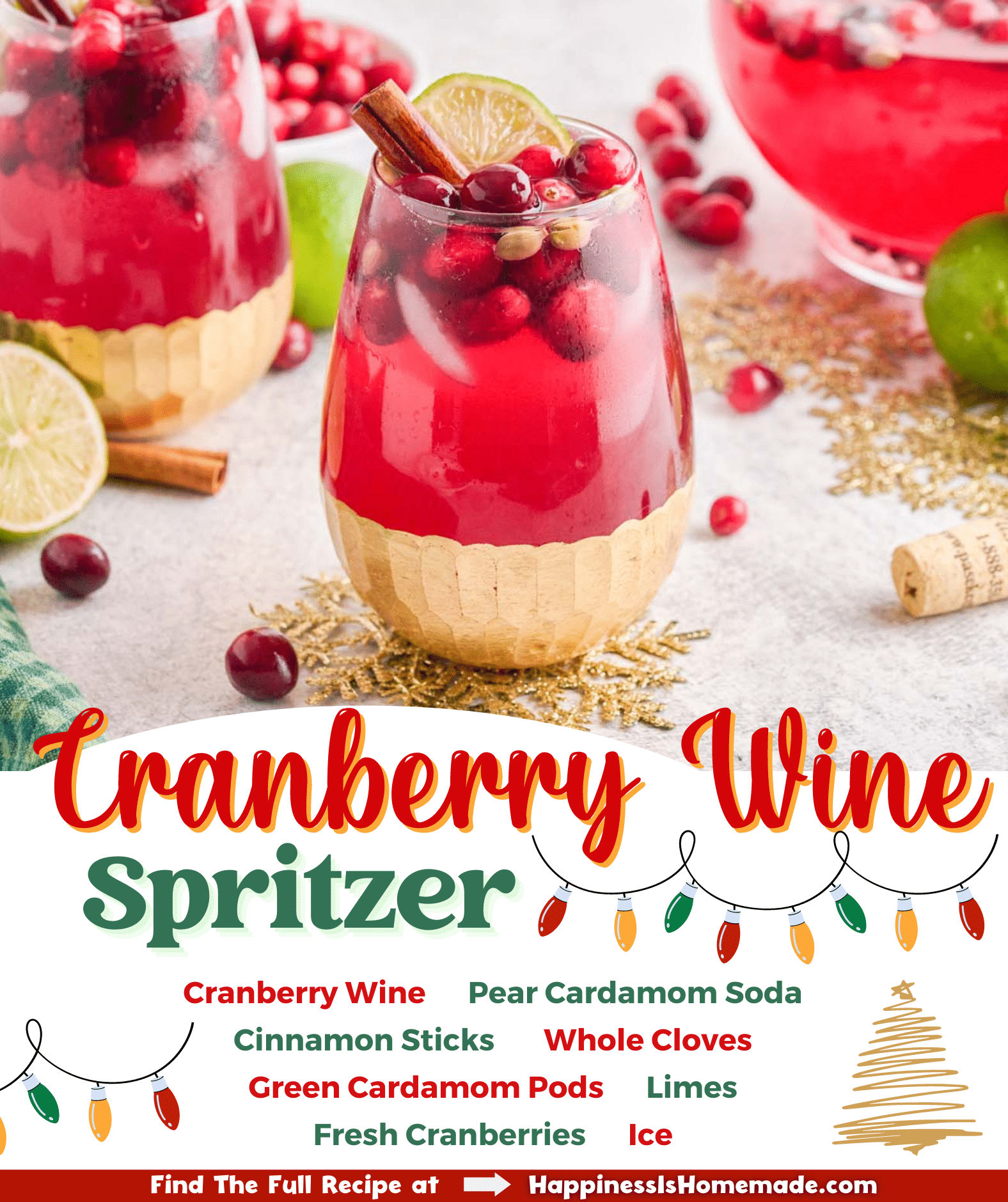 cranberry wine spritzer with cinnamon sticks and whole cranberries