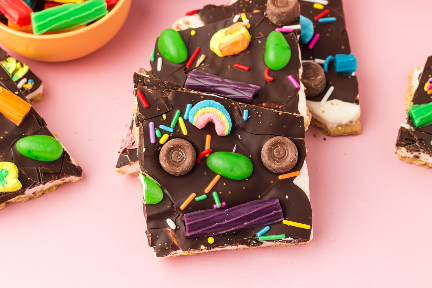 Close up of St. Patrick's Day bark recipe