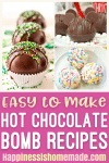 Pin graphic of easy to make hot chocolate bomb recipes