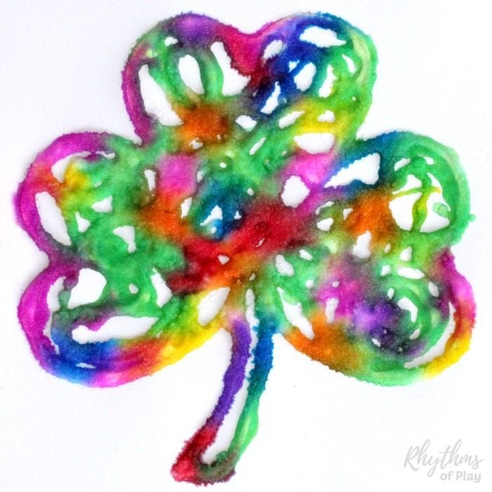 colorful shamrock made from salt painting