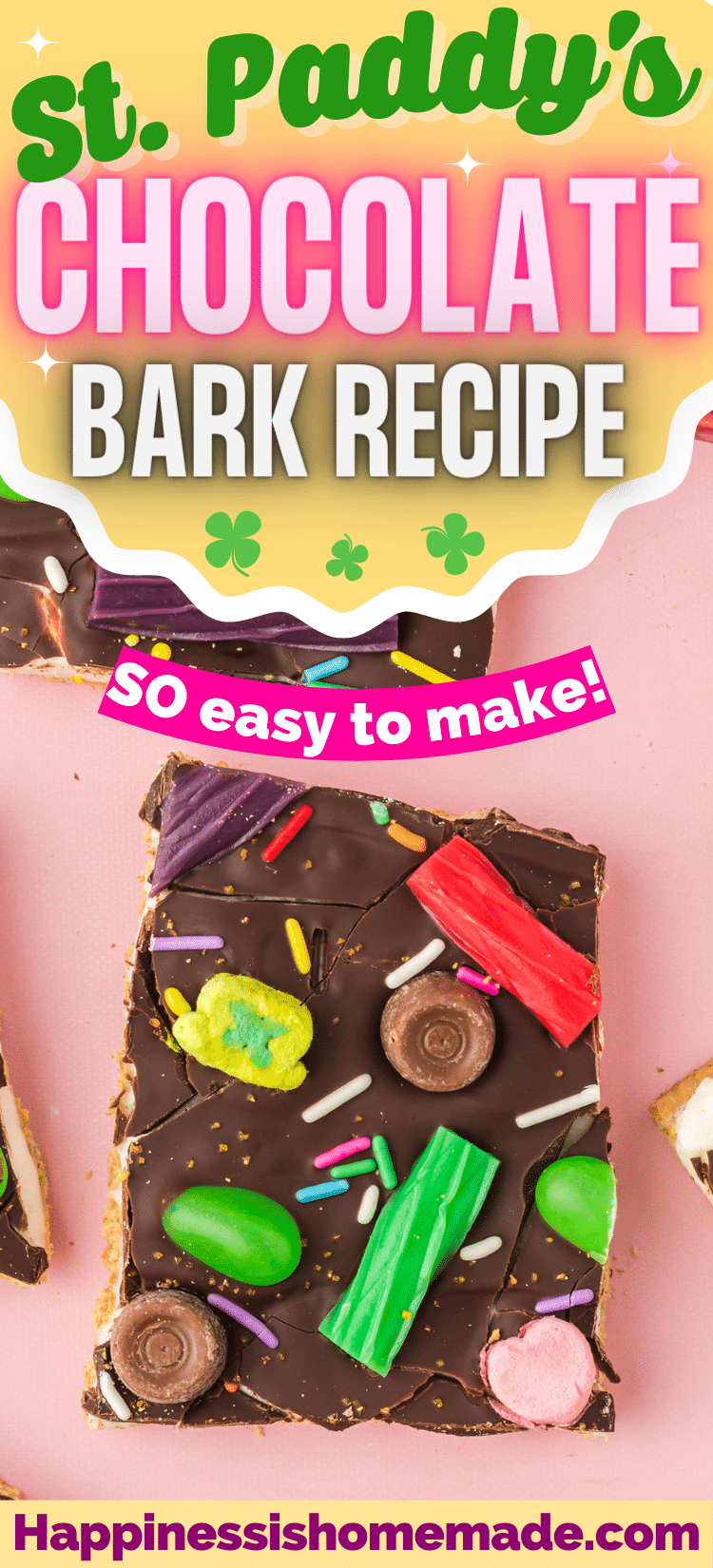Short pin graphic of chocolate st. paddy's day bark 
