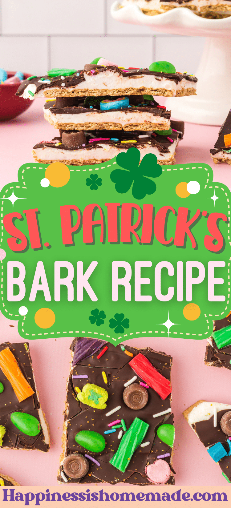 Pin graphic of St Patrick's Day bark recipe