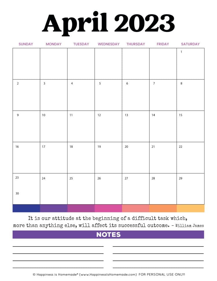 free 2023 printable calendar month of april