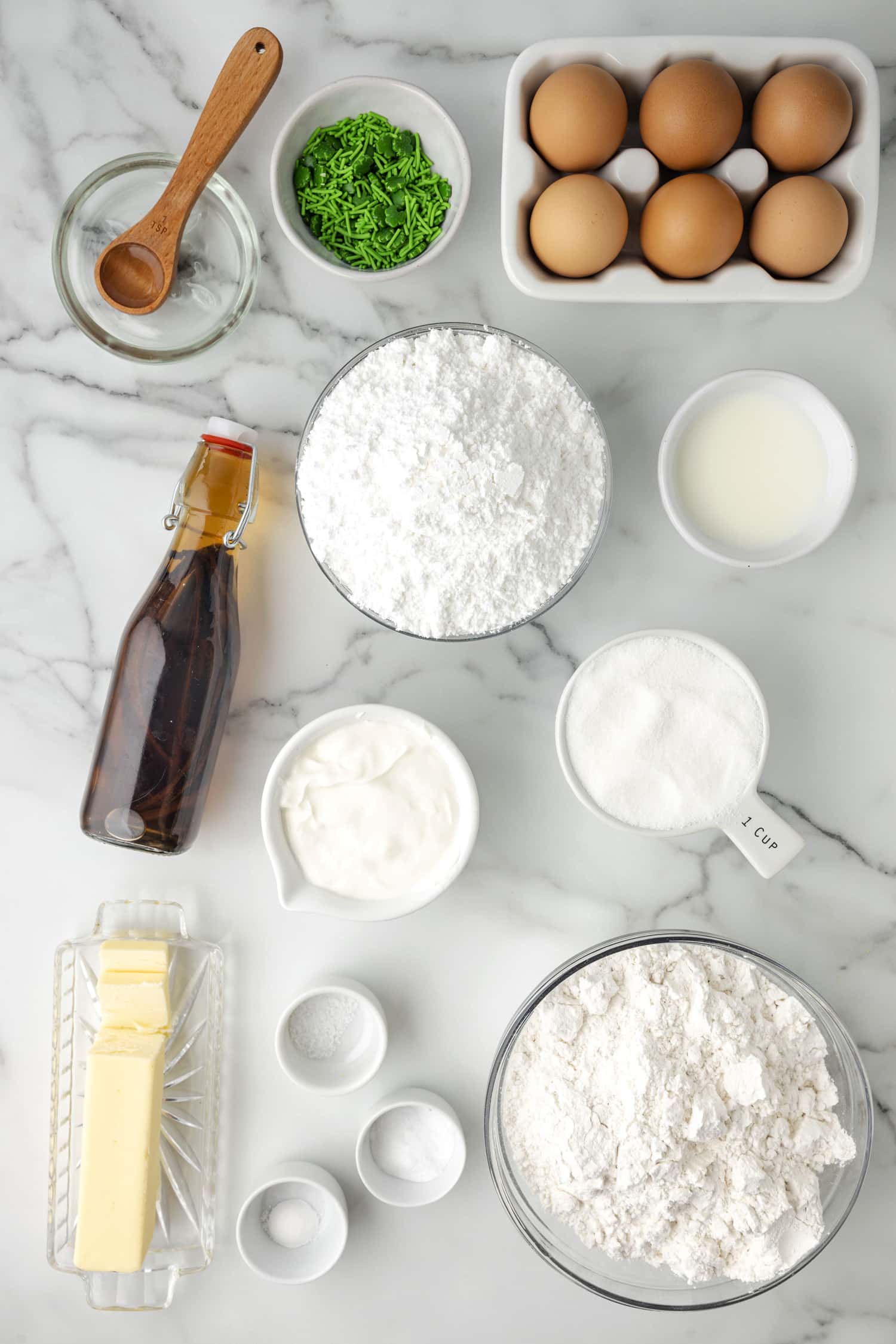 Ingredients laid out seperately for Lofthouse cookie recipe