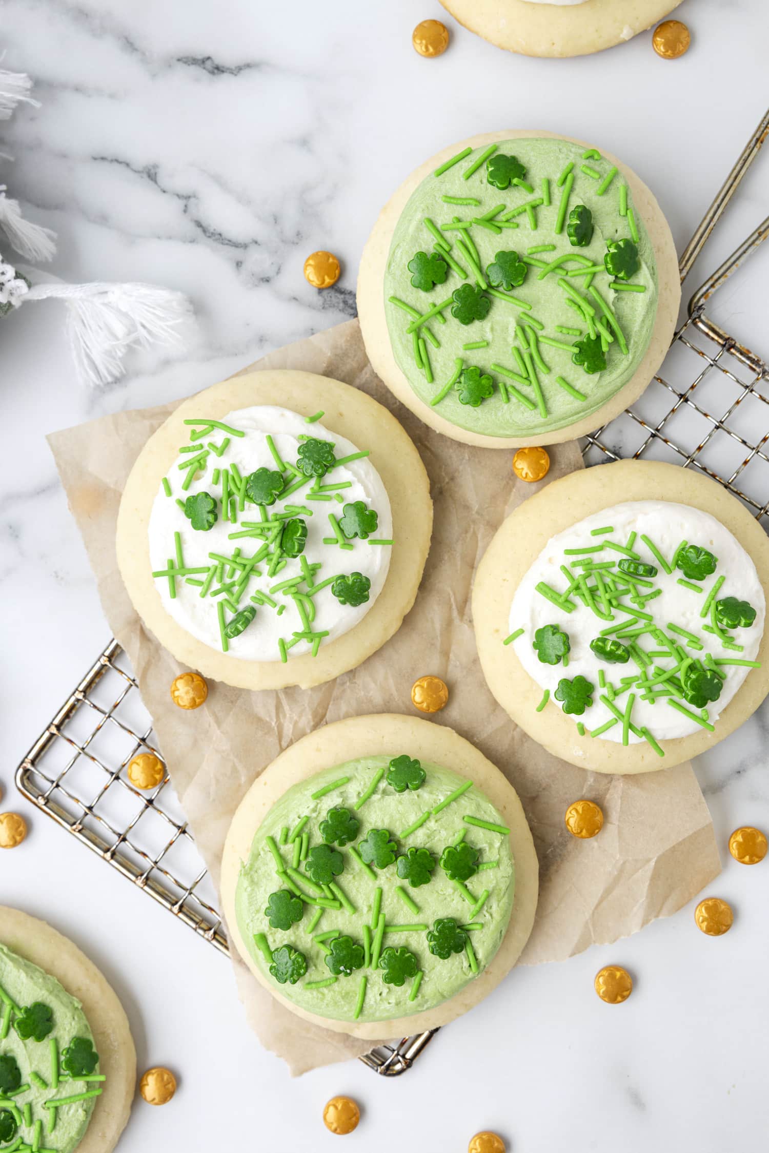 Sprinkle coated green St.Patrick's Day cookies