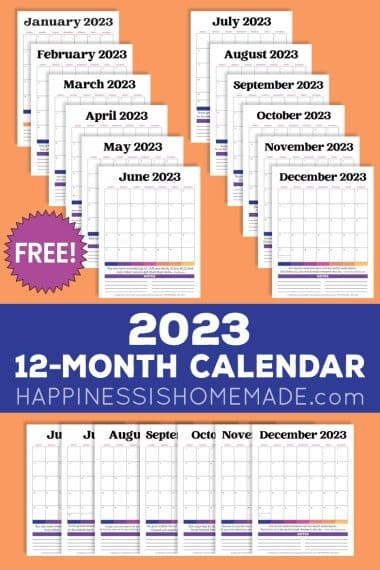 2023 12 month printable calendar