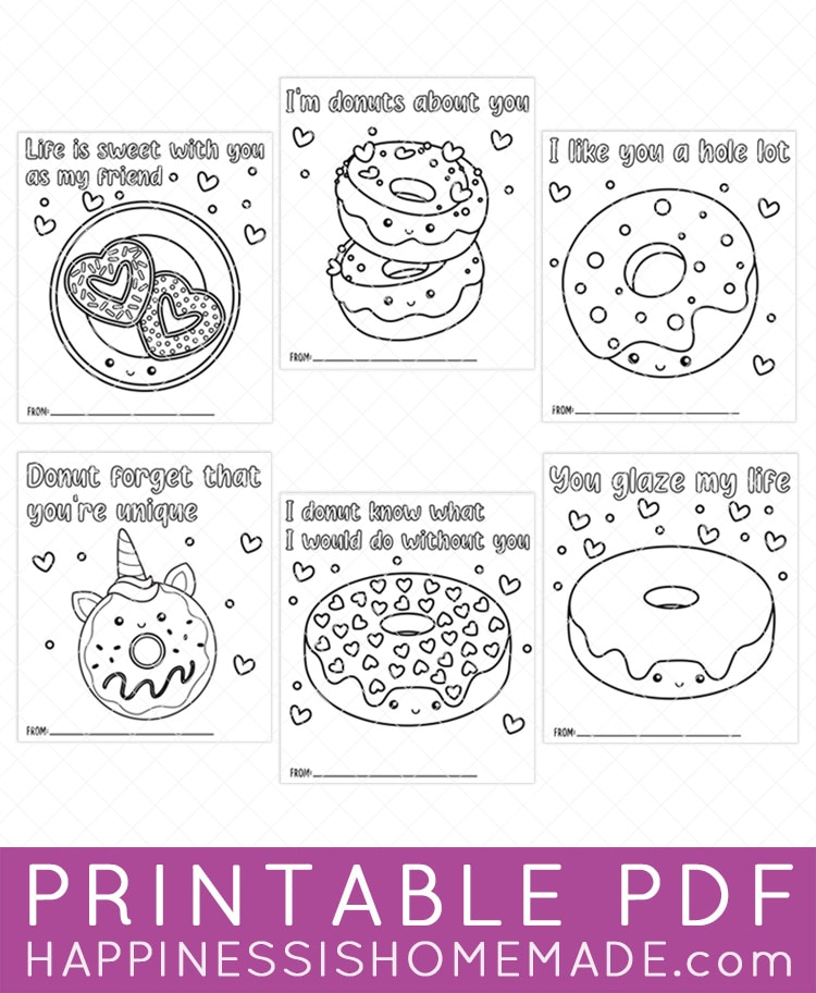 "Printable PDF" graphic with donut valentine card image thumbnails
