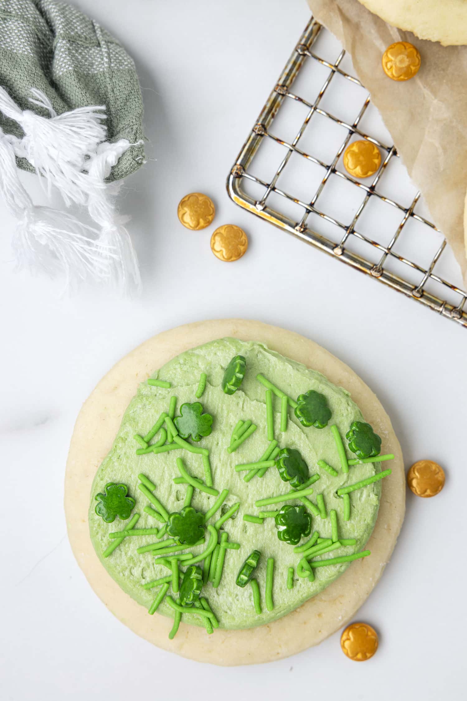 Green Iced Lofthouse Cookies on white background