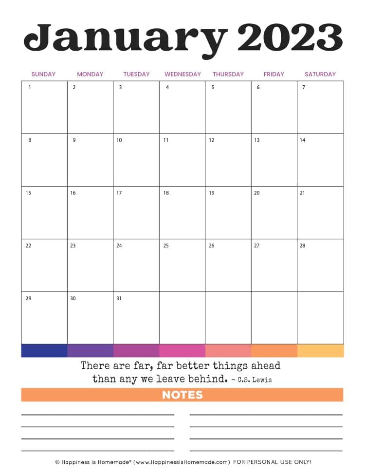 free 2023 printable calendar month of january