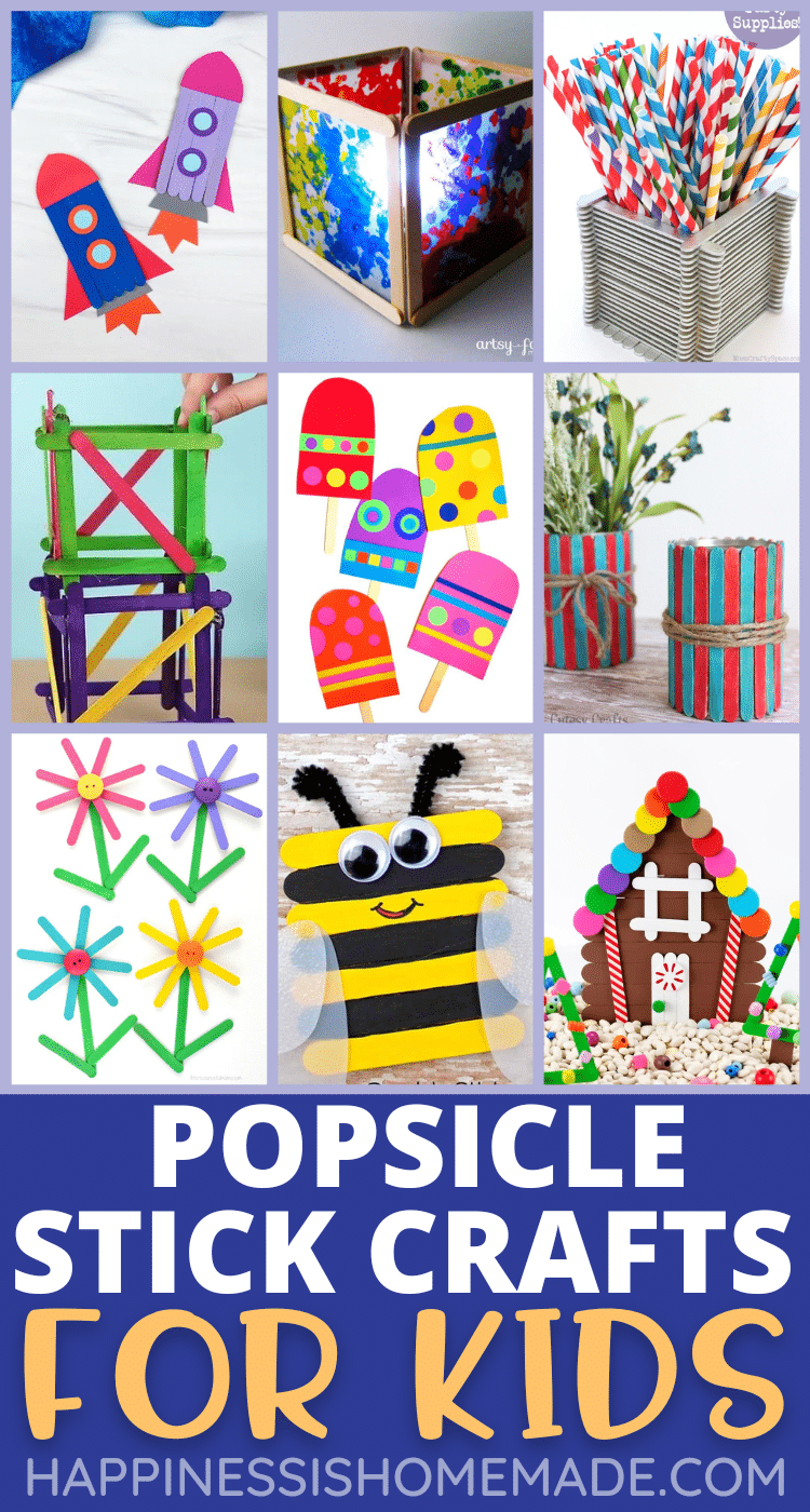 Pin graphic of popsicle stick crafts for kids