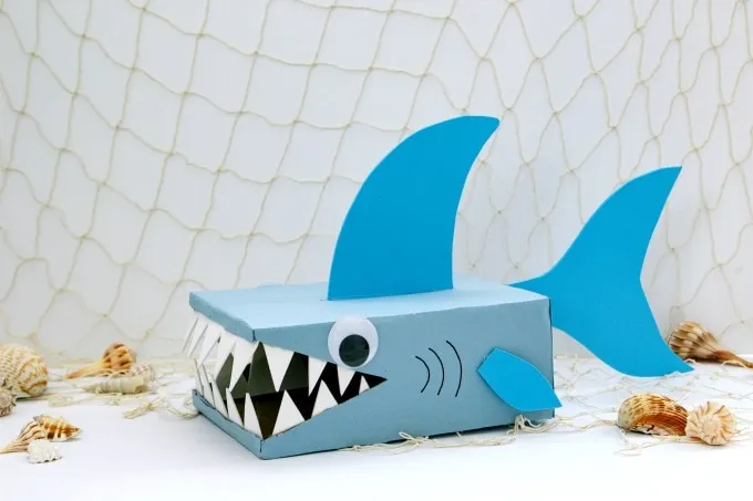 Grey Shark with blue fins valentine box