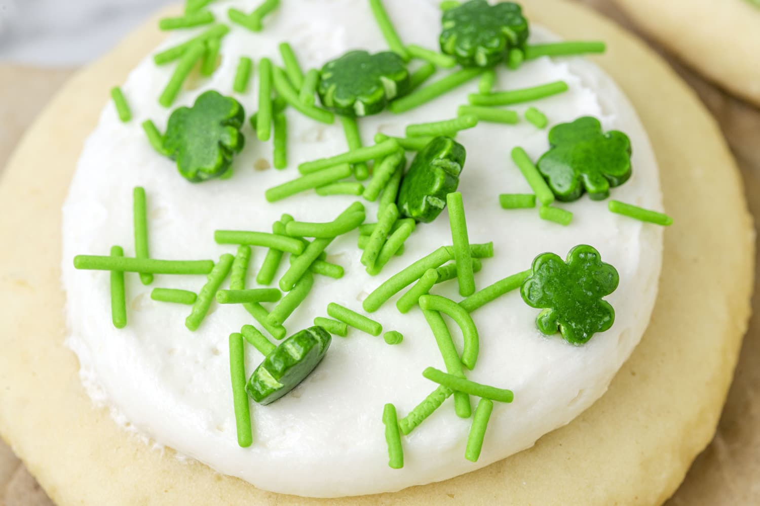White iced St Patricks Day sugar cookie