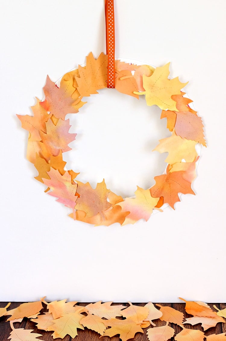 diy fall wreath with watercolor paper leaves