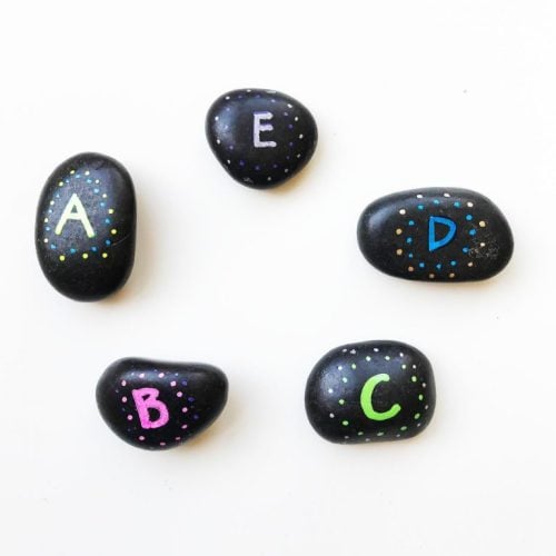 alphabet letters painted onto rocks