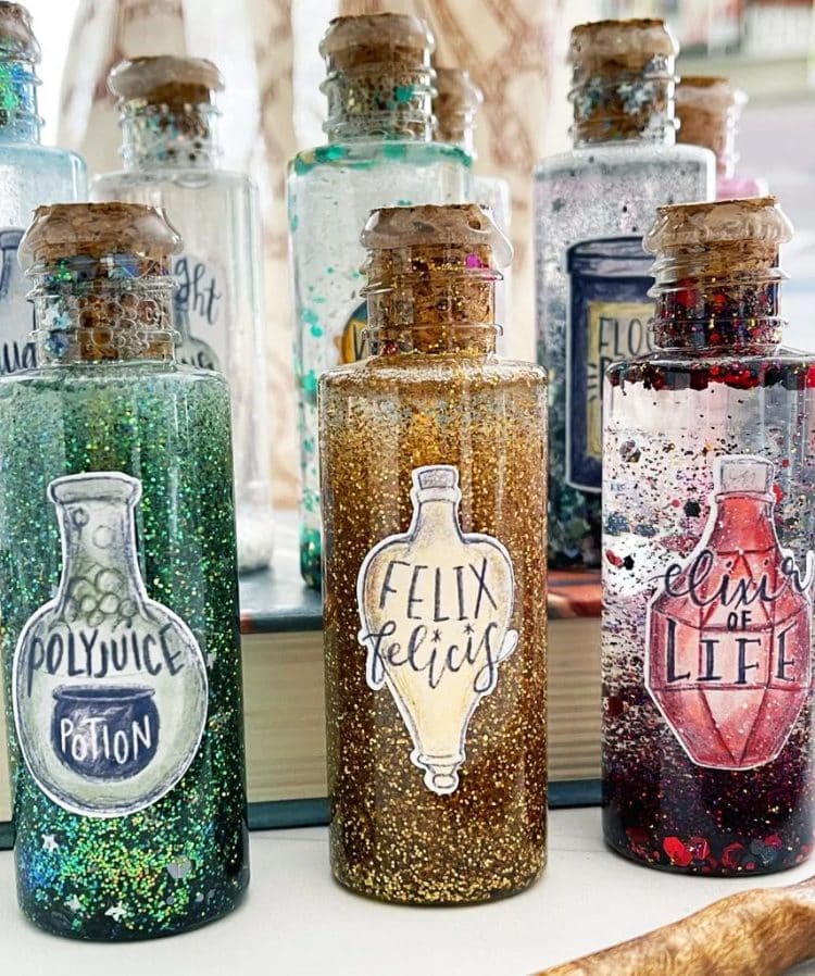 harry potter potions in glittery jars 