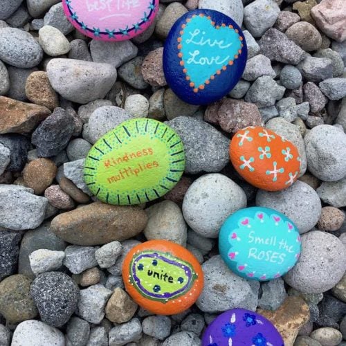 positive messages printed on rocks