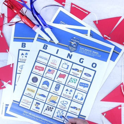 NASCAR printable bingo game on table
