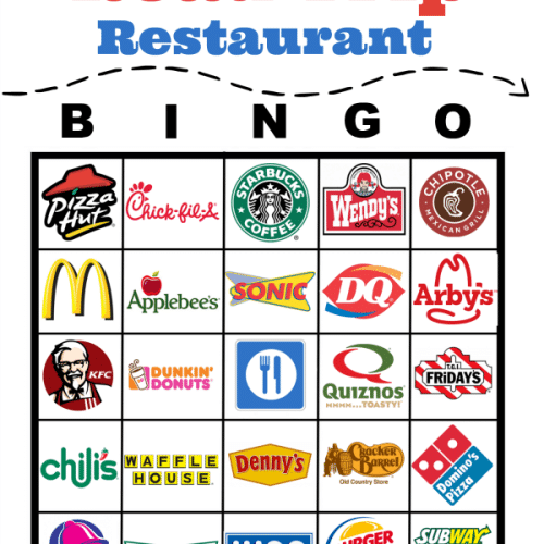 Road trip restaurant Bingo card