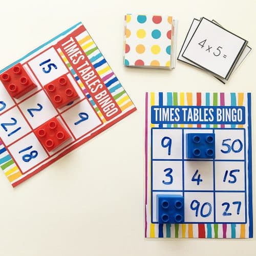 Multiplication bingo card games