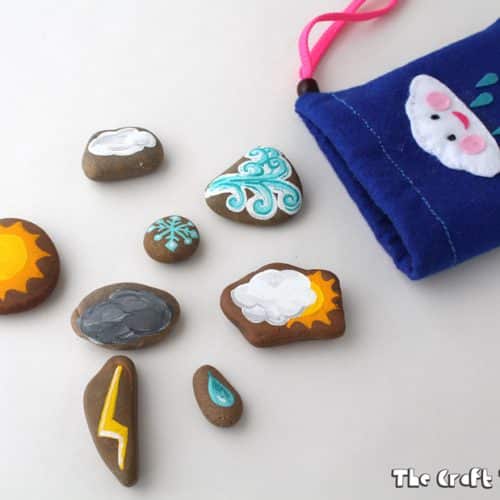 Elemental painted rocks with a cloud bag