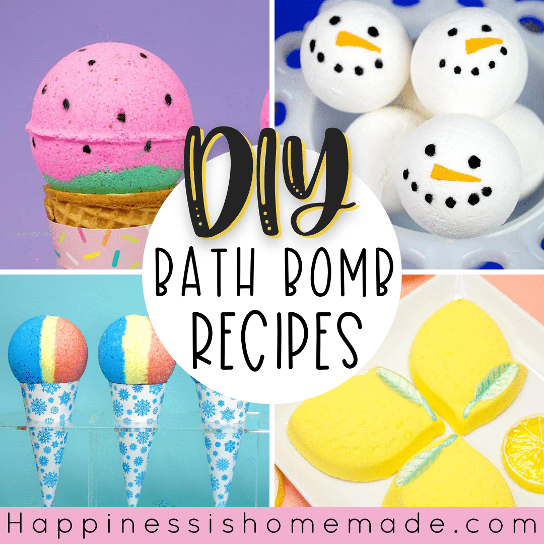 DIY bath bomb recipes collage graphic